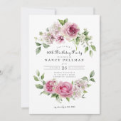ピンクローズグリーナリーフローラアーチバースデーパーティー90th 招待状 (正面)