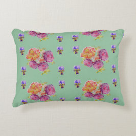 ピンクローズグリーンシャビーフローラデコークッション アクセントクッション