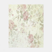 ピンクローズグリーンフローラコテージコアシャビーシック フリースブランケット (正面)