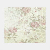 ピンクローズグリーンフローラコテージコアシャビーシック フリースブランケット (正面(横))