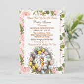 ピンクローズグリーンリーイースターエッグズネストシックフローラ 招待状 (スタンド正面)