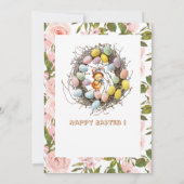 ピンクローズグリーンリーイースターエッグズネストシックフローラ 招待状 (裏面)