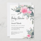 ピンクローズグリーンリーガールベビーシャワー招待状 招待状 (正面)