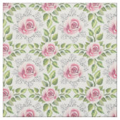 ピンクローズグリーン葉フローラ ファブリック (見本)