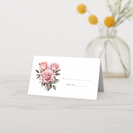 ピンクローズゲストテーブルナンバー座席表 プレイスカード (正面)