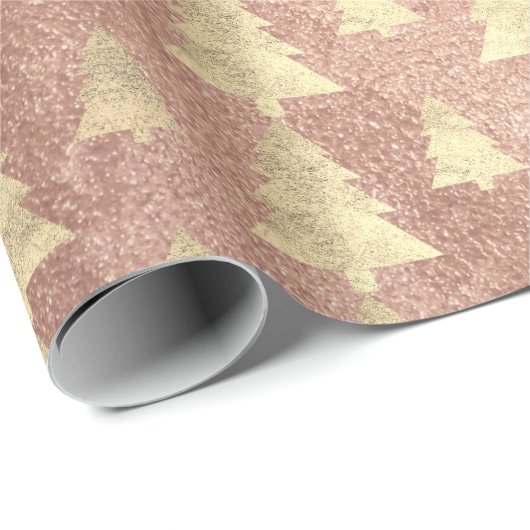 ピンクローズコテージ金ゴールド赤面クリスマスツリーカッパー ラッピングペーパー (ロールコーナー)