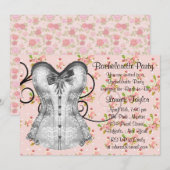 ピンクローズコルセットピンクブラックバチェロレッテ 招待状 (正面/裏面)