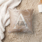 ピンクローズゴールドフォイルスパークルマーブルモノグラム名 クッション (ブランケット)