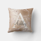 ピンクローズゴールドフォイルスパークルマーブルモノグラム名 クッション (裏面)