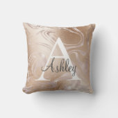 ピンクローズゴールドフォイルスパークルマーブルモノグラム名 クッション (正面)