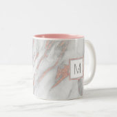 ピンクローズゴールドフォイルマーブルグレーモノグラム ツートーンマグカップ (正面右)