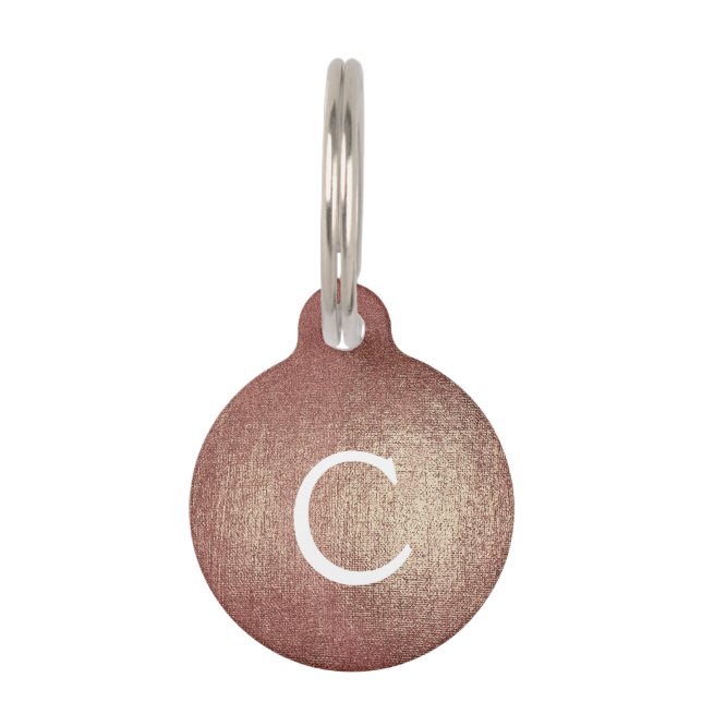 ピンクローズゴールドフォイルメタリックモノグラム名 ペット　ネームタグ (正面)