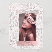ピンクローズゴールドフォイルモダンバースデーパーティー写真 招待状 (正面/裏面)