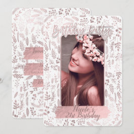 ピンクローズゴールドフォイルモダンバースデーパーティー写真 招待状