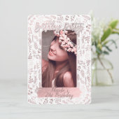 ピンクローズゴールドフォイルモダンバースデーパーティー写真 招待状 (スタンド正面)