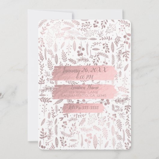 ピンクローズゴールドフォイルモダンバースデーパーティー写真 招待状 (裏面)