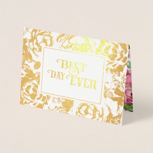 ピンクローズゴールドフォイル結婚式招待状 箔カード (正面)