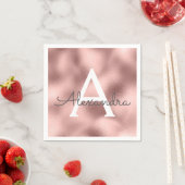 ピンクローズゴールドフォイル&スパークルモノグラム誕生日 スタンダードカクテルナプキン (インサイチュ)