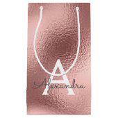 ピンクローズゴールドフォイル&スパークルモノグラム スモールペーパーバッグ (正面)