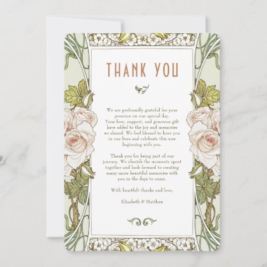 ピンクローズサンキューカードヴィンテージアールヌーボーミュシャ 招待状 (正面)