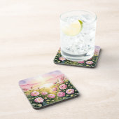 ピンクローズサンセットプラスチックコルクコースターセット コースター (右側)