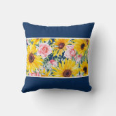 ピンクローズサンフラワーズネイビーブルー クッション (裏面)