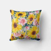 ピンクローズサンフラワーズネイビーブルー クッション (裏面)