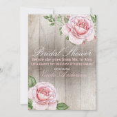 ピンクローズシャビーシックホワイト素朴ブライダルシャワー 招待状 (正面)