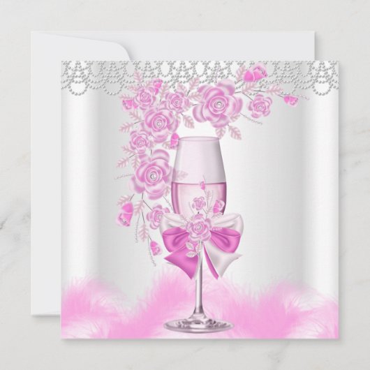 ピンクローズシャンパンホワイトバースデーパーティー 招待状 (裏面)
