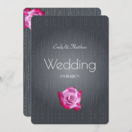 ピンクローズシルバーグレーテクスチャ結婚式招待状 招待状