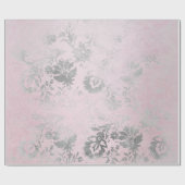 ピンクローズシルバーグレーフローラコテージグルンダマスク ラッピングペーパー (フラット)