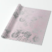 ピンクローズシルバーグレーフローラコテージグルンダマスク ラッピングペーパー (アンロールド)