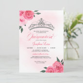 ピンクローズシルバーティアラキンセアニラウォーター色 招待状 (スタンド正面)
