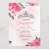 ピンクローズシルバーティアラキンセアニラウォーター色 招待状 (正面/裏面)