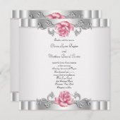 ピンクローズシルバーホワイトピンクエレガントな結婚式 招待状 (正面/裏面)