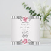 ピンクローズシルバーホワイトピンクエレガントな結婚式 招待状 (スタンド正面)