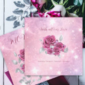 ピンクローズシルバーリーフきらめくハッピーマザーズデー シーズンカード