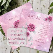 ピンクローズシルバーリーフきらめくハッピーマザーズデー シーズンカード