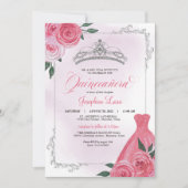 ピンクローズシルバー&ホワイトフローラティアラキンセアニラ 招待状 (正面)