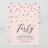 ピンクローズシンプル金ゴールド40歳パーティー 招待状 (正面/裏面)