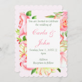 ピンクローズスウィートアート結婚式招待状 招待状 (正面/裏面)