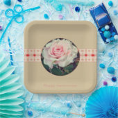 ピンクローズスクエア ペーパープレート (パーティー)