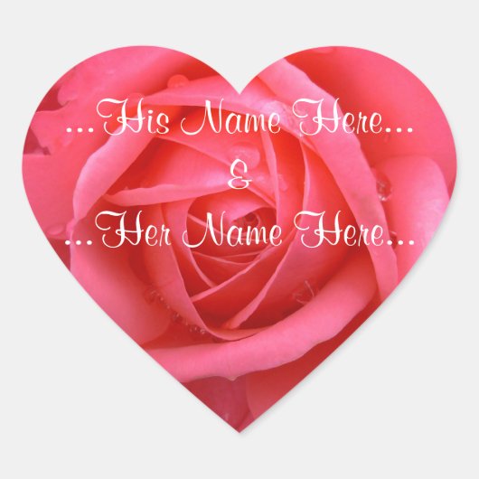 ピンクローズスティッカーロマンチックバラ結婚式用シール ハートシール (正面)