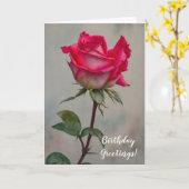 ピンクローズステムフラワーアート誕生日カード カード (黄色い花)