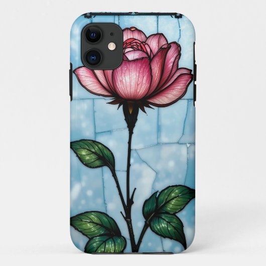 ピンクローズステンドグラスiPhoneケース 日常使いスタイル Case-Mate iPhoneケース (裏面)