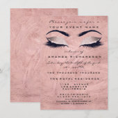 ピンクローズストロークメイクアップアイズグリッター16ブライダル 招待状 (正面/裏面)