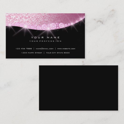 ピンクローズスパークリダイヤモンドグリッターグラムブラック 名刺 (正面/裏面)