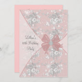 ピンクローズスパークルガールズバースデーパーティー招待状 招待状 (正面/裏面)