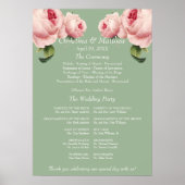 ピンクローズセージのヴィンテージ結婚式プログラム ポスター (正面)