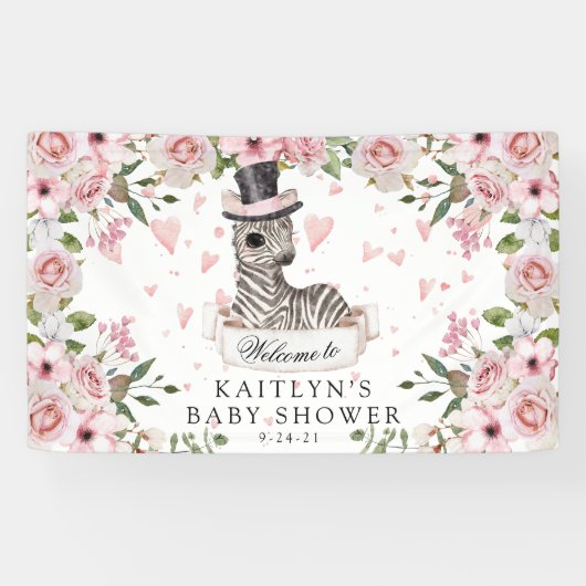 ピンクローズゼブラベビーシャワー 横断幕 (横)
